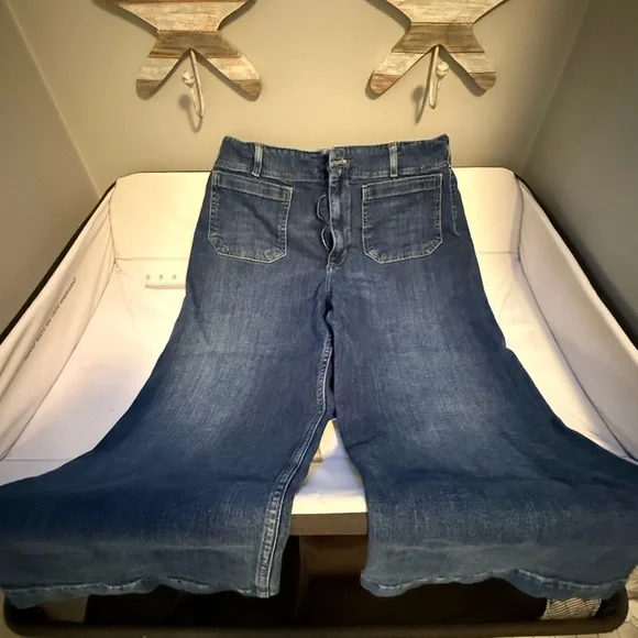 Maeve Dark Blue Wide Crop Jeans - Picture 3 of 6